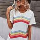 Multicolored Chevron Stripe Round Neck Side Slit T-Shirt