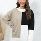 Color Block Crewneck Drop Shoulder Sweater