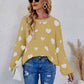 Heart Print Fuzzy Crewneck Long Sleeve Sweater