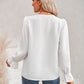 Contrast Trim Flounce Sleeve V-Neck Blouse