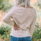 Striped Boat Neck Drop Shoulder Top
