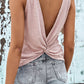 Twist Back V-Neck Eyelet Tank
