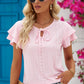 Eyelet Tie-Neck Flutter Sleeve Blouse
