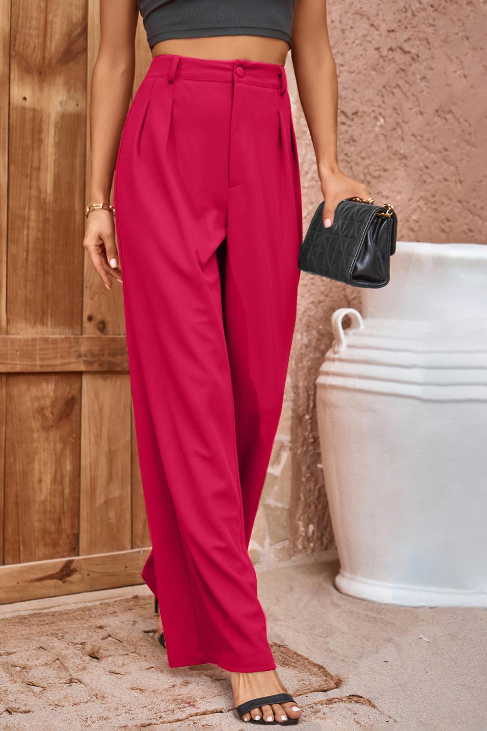 Pleated Detail Straight Leg Pants