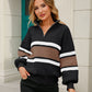 Striped Quarter-Zip Lantern Sleeve Sweater