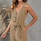 Tie-Waist Buttoned Plunge Sleeveless Romper
