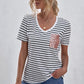 Striped Sequin Patch V-Neck Tee