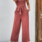 Decorative Button Strapless Smocked Jumpsuit with Pockets