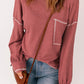 Contrast Stitching Waffle Knit Top