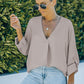 V-Neck Roll-Tab Sleeve Blouse
