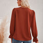 Contrast Trim Flounce Sleeve V-Neck Blouse