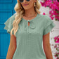 Eyelet Tie-Neck Flutter Sleeve Blouse