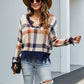 Plaid Distressed Drop Shoulder Sweater