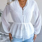 Swiss Dot Frill Trim Drawstring Waist Peplum Blouse
