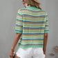 Striped Openwork Half Sleeve Knit Top