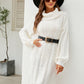 Mixed Knit Turtleneck Lantern Sleeve Sweater Dress
