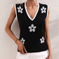 Floral Contrast Ribbed Trim Sweater Vest