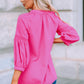 Polka Dot Three-Quarter Puff Sleeve Blouse