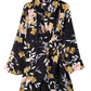 Floral Tie Waist Flare Sleeve Dress