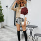 Color Block Dropped Shoulder Ribbed Trim Sweater