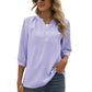 Swiss Dot Notched Neck Three-Quarter Sleeve Blouse