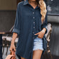 Button Front Curved Hem Raglan Sleeve Shirt Dress