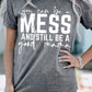 Letter Graphic Round Neck Cuffed T-Shirt
