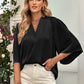 Three-Quarter Flare Sleeve V-Neck Blouse