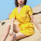 Ruffle Trim Belted Surplice Flutter Sleeve Romper