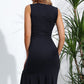 Decorative Button Split Ribbed Sleeveless Knit Dress