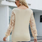 Lace Sleeve Ribbed Trim V-Neck Sweater