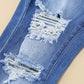 Distressed Flare Leg Jeans with Pockets
