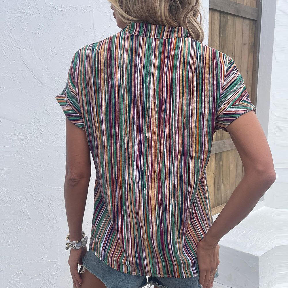 Multicolored Stripe Notched Neck Top