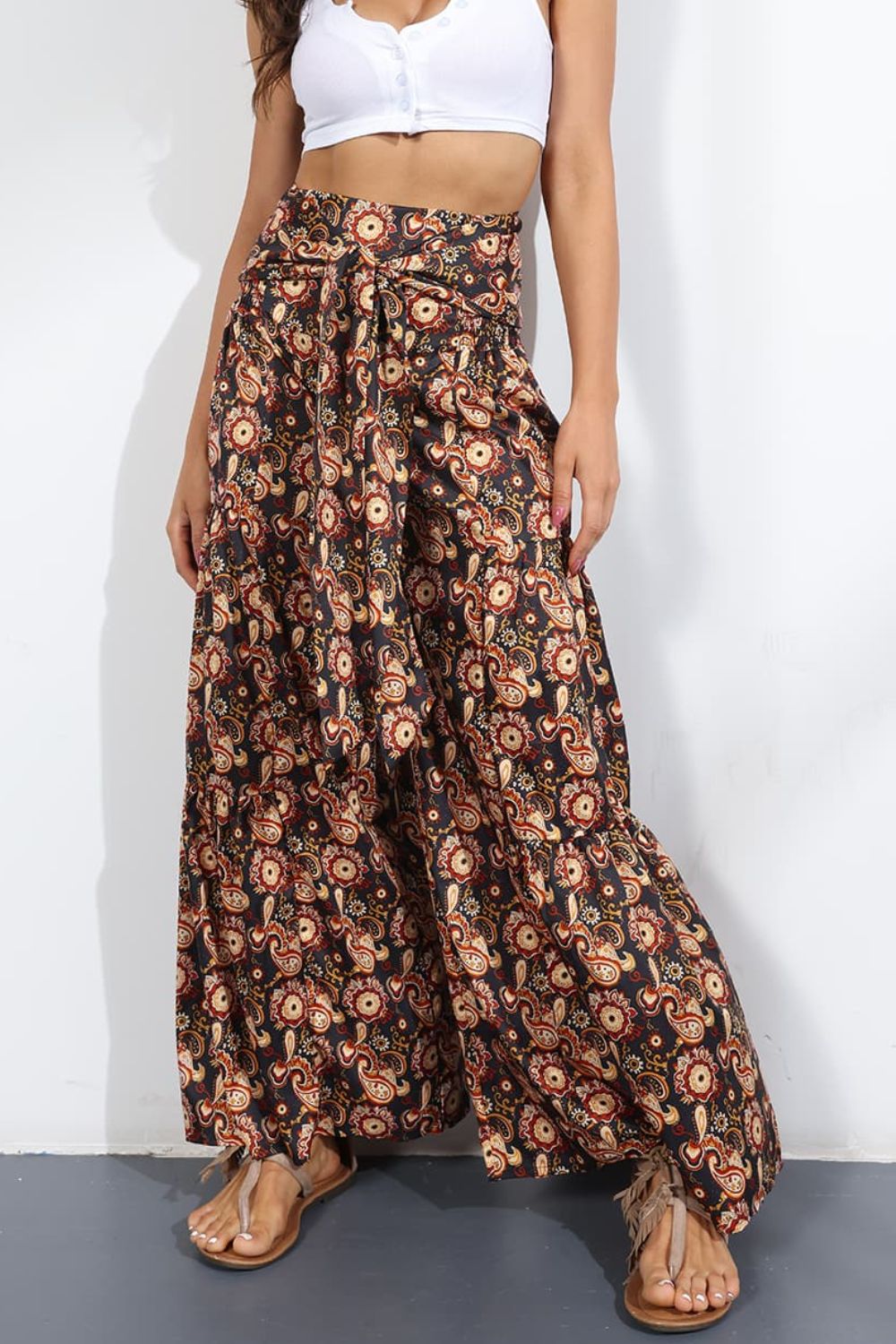 Printed High-Rise Tied Culottes