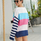 Striped Ribbed Trim Bell Sleeve Sweater