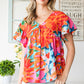 Floral V-Neck Short Sleeve Blouse