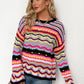 Rainbow Stripe Openwork Flare Sleeve Knit Top