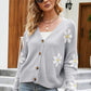 Floral Ribbed Trim Drop Shoulder Cardigan