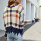 Plaid Distressed Drop Shoulder Sweater