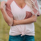 Two-Tone Raglan Sleeve V-Neck Tee