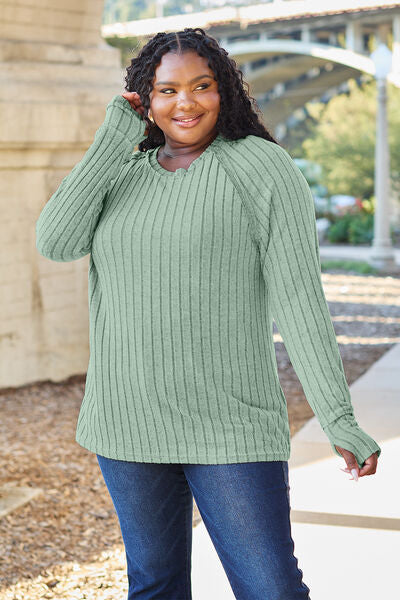 Basic Bae Full Size Ribbed Round Neck Long Sleeve Knit Top