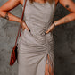 Drawstring Ruched Sleeveless Split Dress