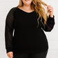 Plus Size Sheer Striped Sleeve V-Neck Top