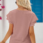 Eyelet Tie-Neck Flutter Sleeve Blouse