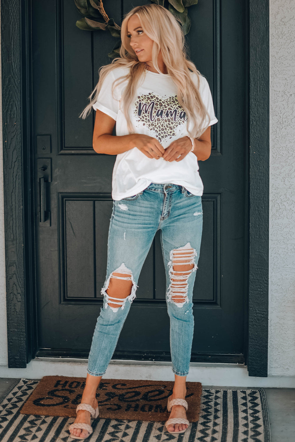 MAMA Leopard Heart Graphic Tee Shirt