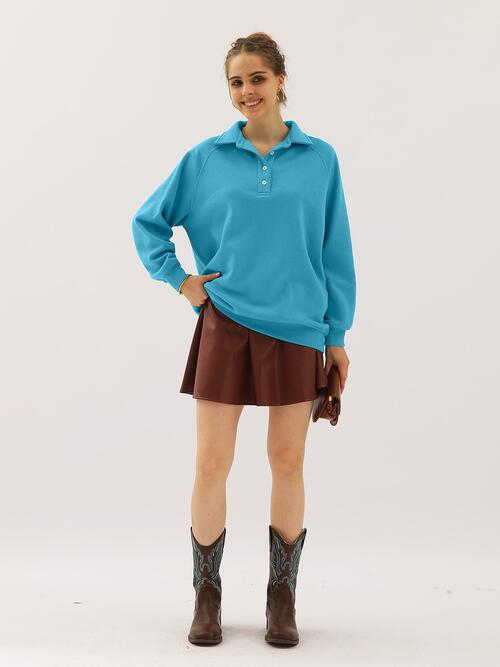 Ninexis Full Size Quarter-Button Collared Sweatshirt