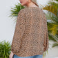 Plus Size Animal Print Balloon Sleeve V-Neck Blouse