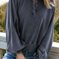 Quarter-Snap Collared Lantern Sleeve Sweatshirt