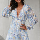 Floral Frill Trim Plunge Flounce Sleeve Dress