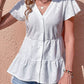 Button Front Eyelet Flutter Sleeve Tiered Blouse